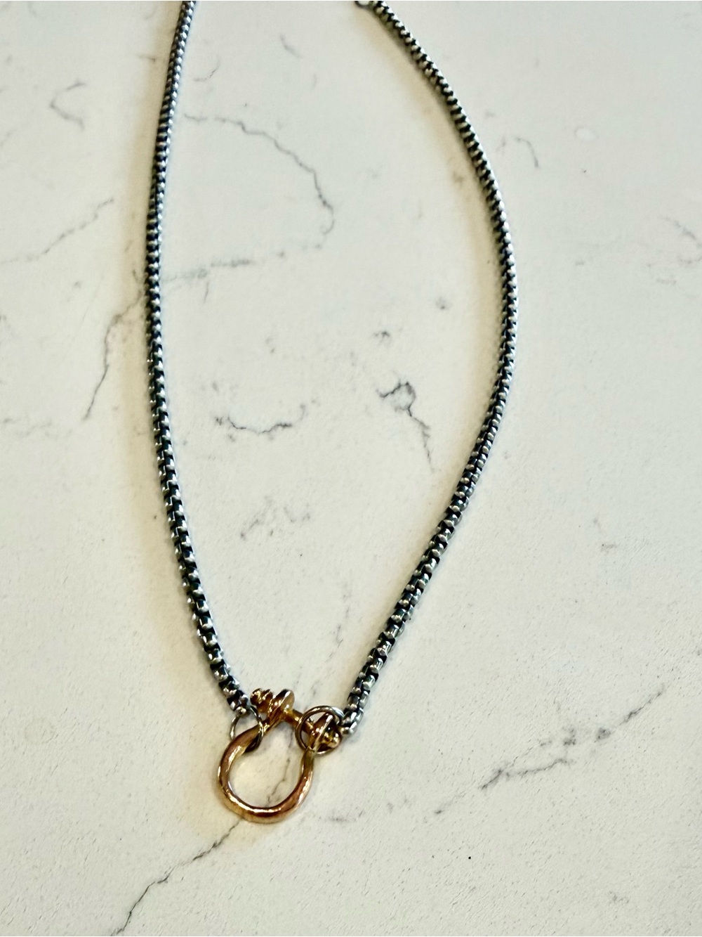 Minimal Horseshoe Two-Tone Ring Detail Necklace - Silver with Gold Accents